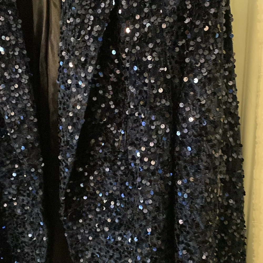 Nanette Lepore Girls’ Night Out Sapphire Blue Velvet Sequin Blazer Jacket - Picture 10 of 16